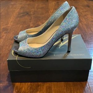 Enzo Angiolini Silver Sparkle High Heels